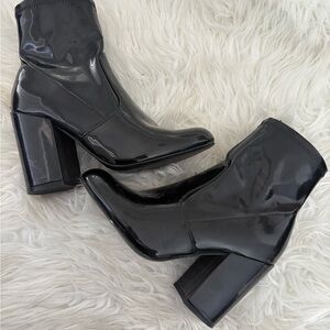 Black Patent Leather Ankle Boots